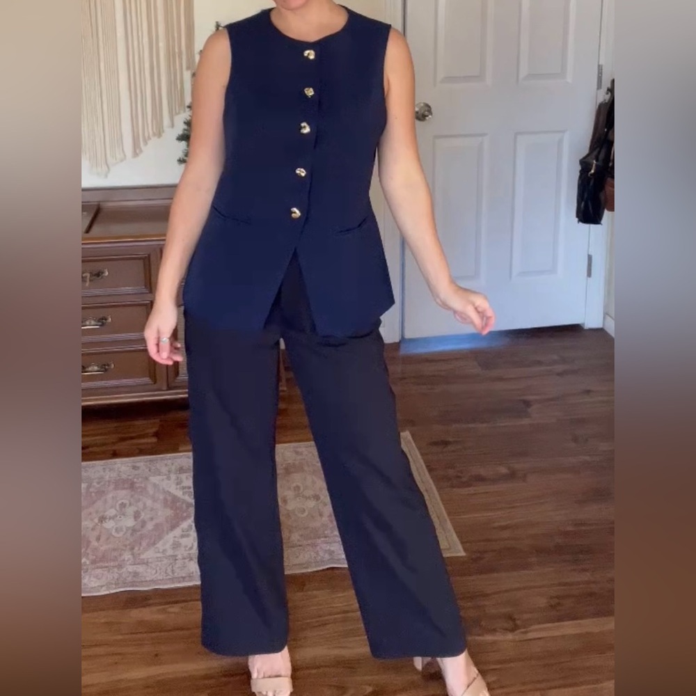 Amazon Women's Navy Blue Button Down Top